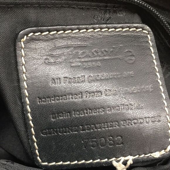 Vintage Fossil Black Leather Compact Satchel Bag with contrast cream stitching - Picture 13 of 16